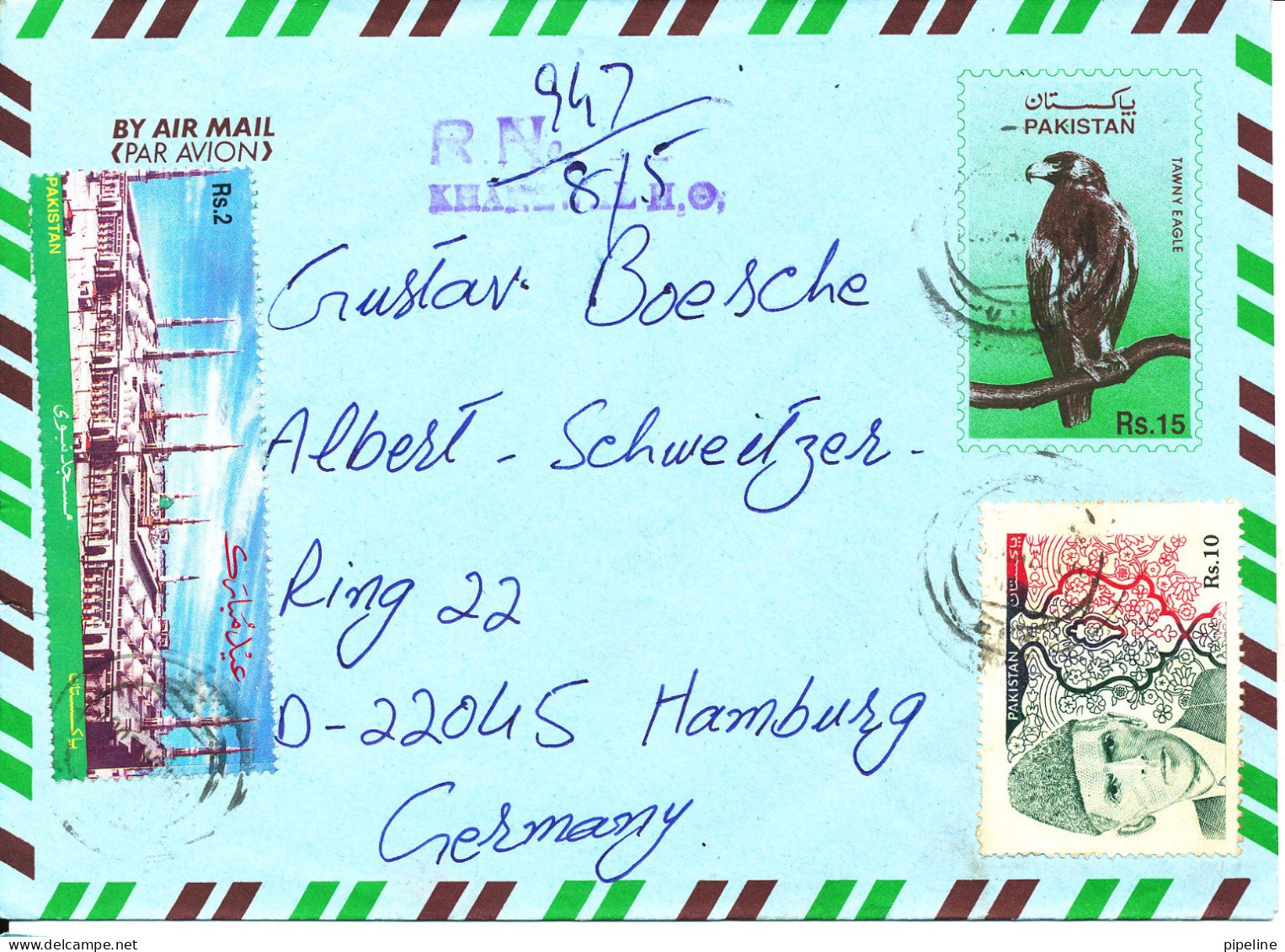 Pakistan Registered Uprated Postal Stationery Air Mail Cover Sent To Germany 2000 - Pakistan