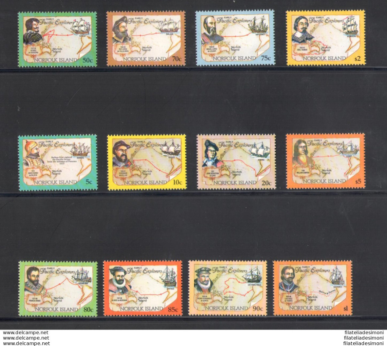 1994 Norfolk - Primi Esploratori Del Pacifico, Yvert N. 547-550 +551-54 +555-58 - 12 Valori - MNH** - Autres & Non Classés