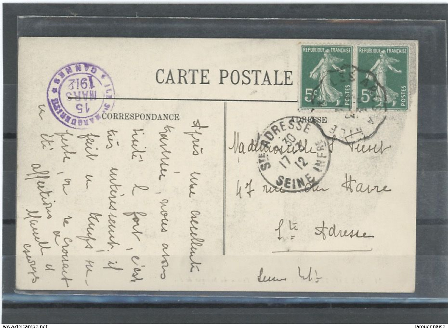 83-CACHET FERROVIAIRE - CONVOYEUR LIGNE - LES ARCS A NICE N°137(paire) /CP Obl CàD TYPE III /ADU 15-3-1912 - FRAPPE TTB - Railway Post