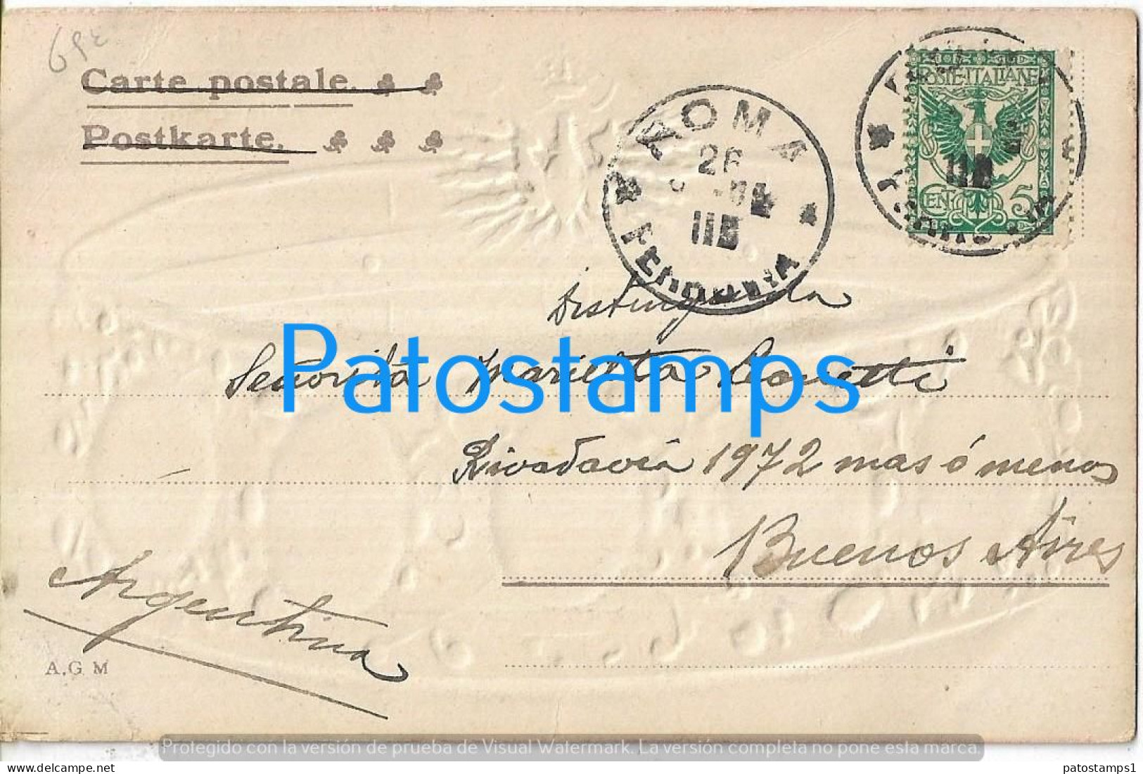 229095 ITALY ART EMBOSSED CROWN ROYALTY FAMILY CIRCULATED TO ARGENTINA POSTAL POSTCARD - Autres & Non Classés