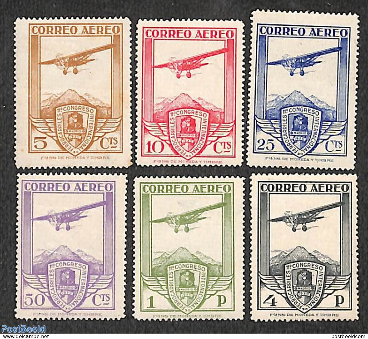 Spain 1930 Railways Congress, Airmail 6v, Unused (hinged), Transport - Aircraft & Aviation - Railways - Neufs