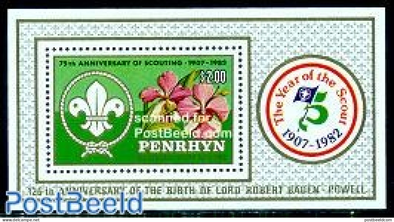 Penrhyn 1983 75 Years Scouting S/s, Mint NH, Nature - Sport - Flowers & Plants - Scouting - Penrhyn