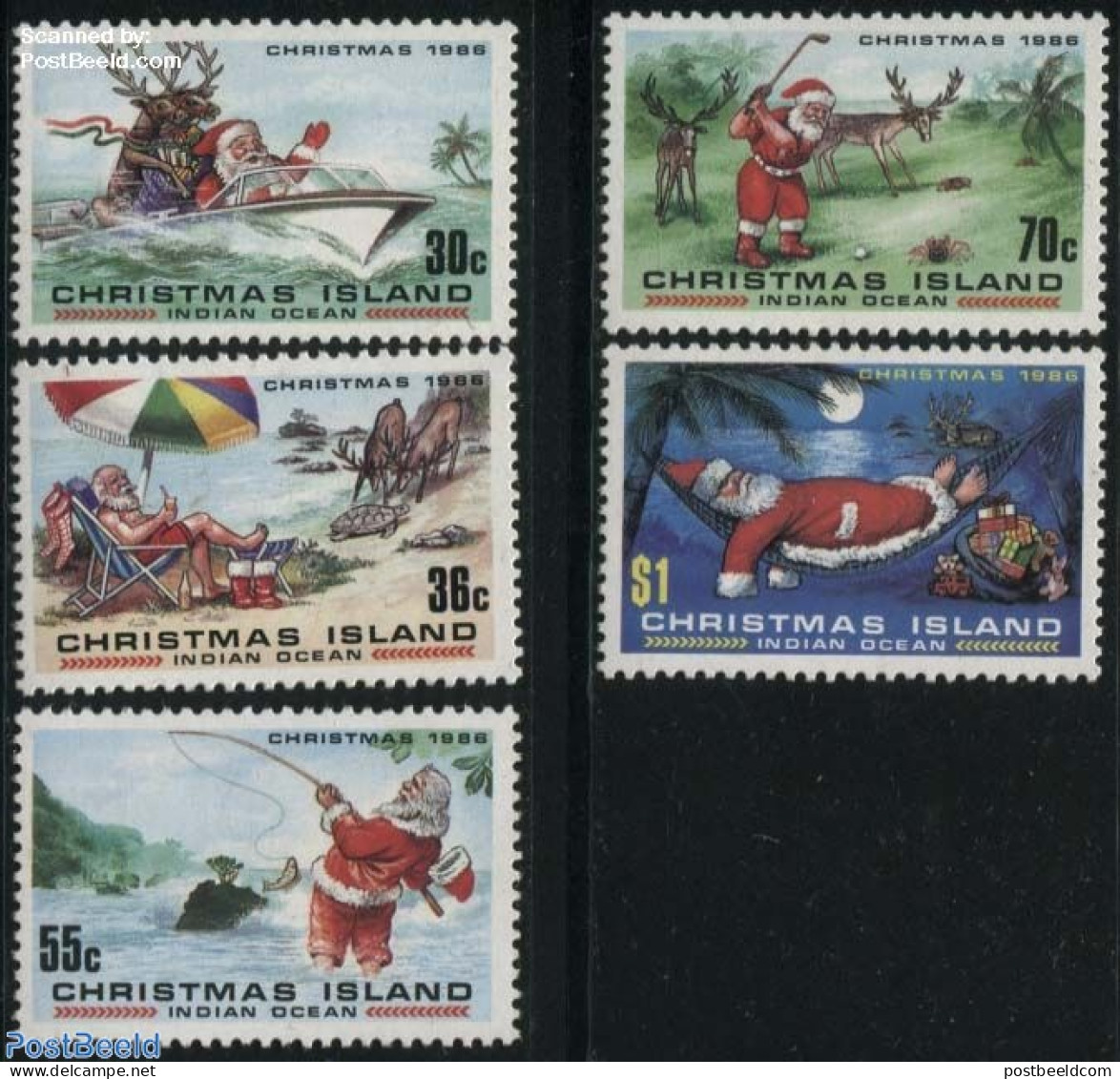 Christmas Islands 1986 Christmas 5v, Mint NH, Nature - Religion - Sport - Transport - Various - Deer - Fishing - Turtl.. - Vissen
