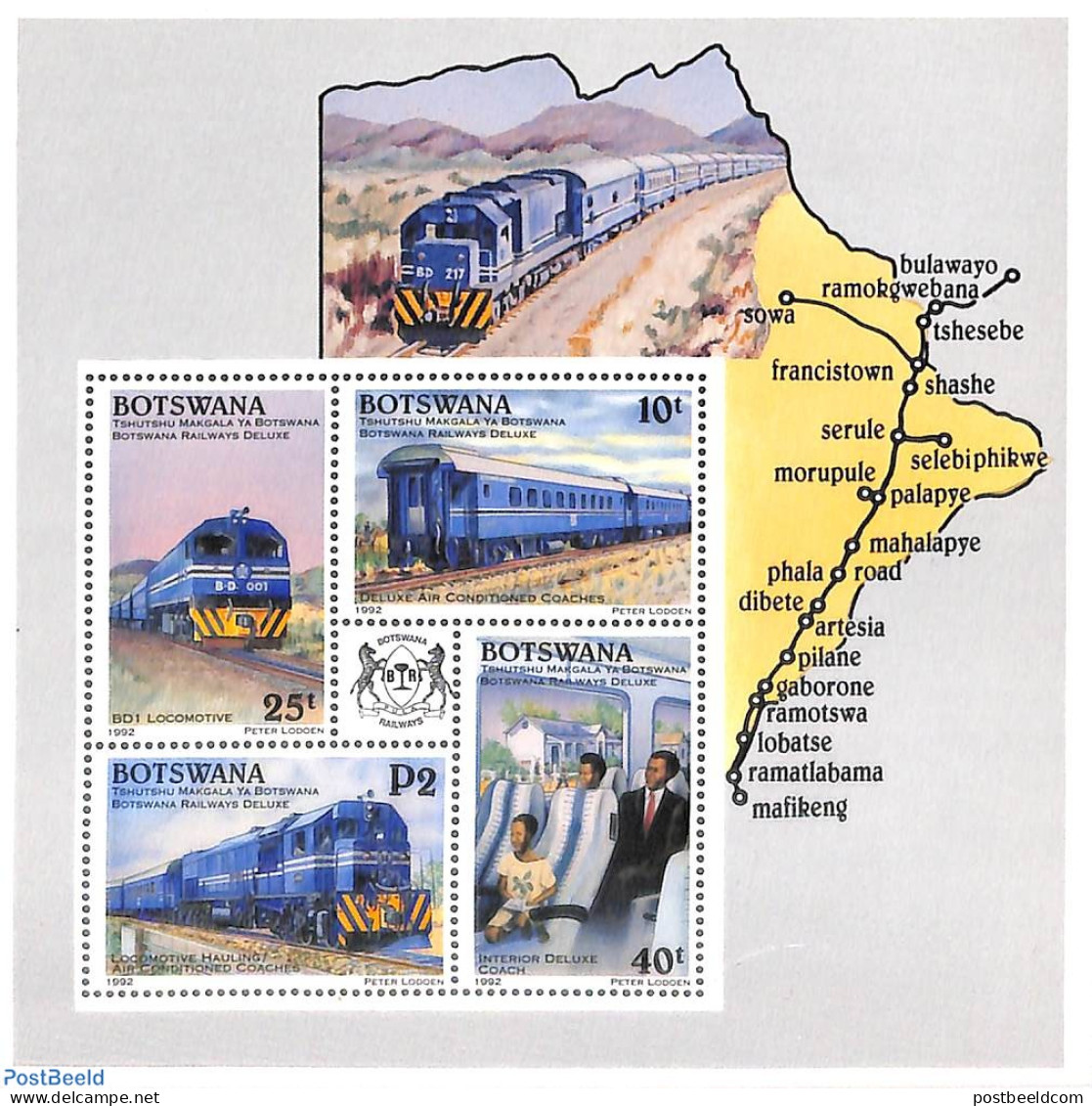 Botswana 1992 Railways S/s, Mint NH, Transport - Various - Railways - Maps - Trains