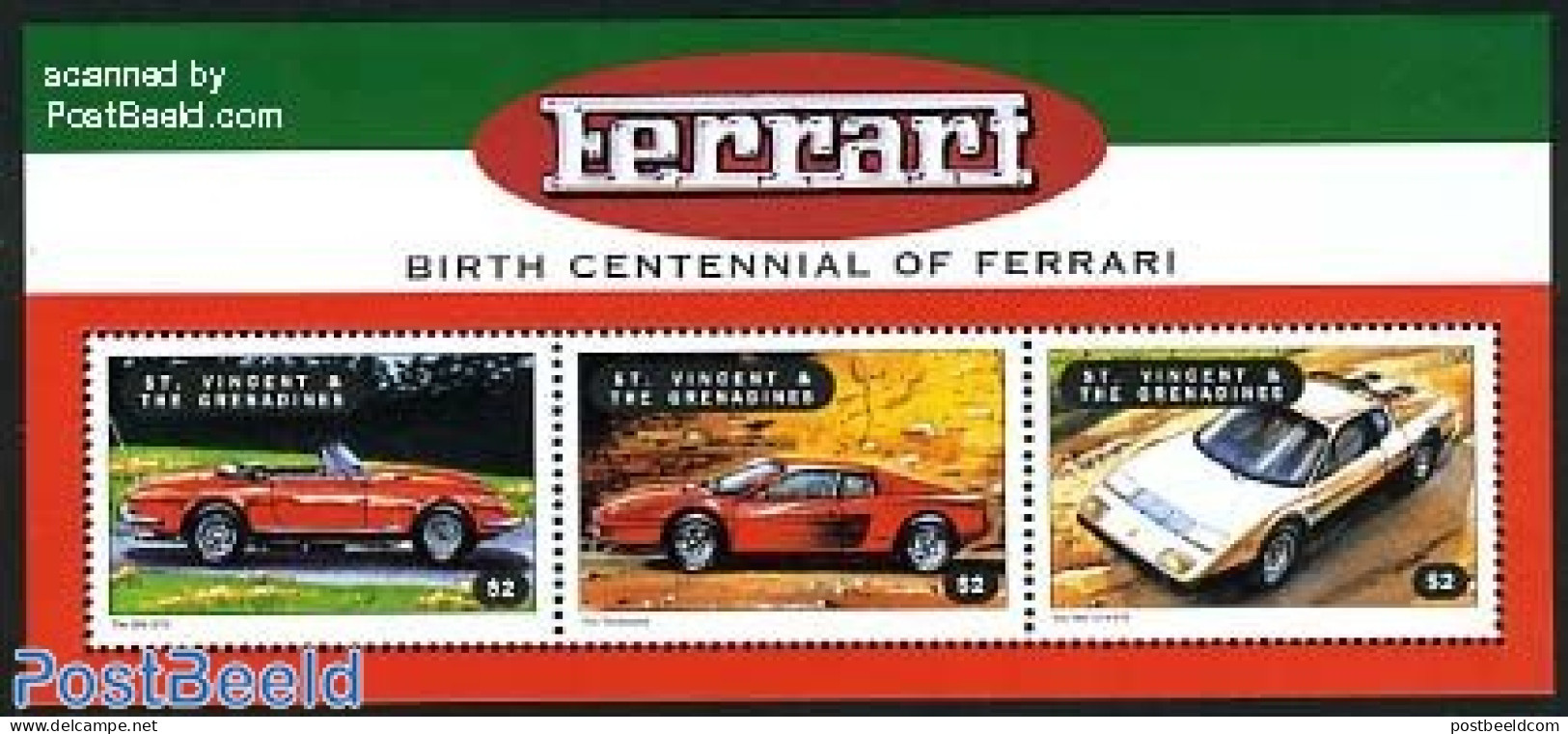 Saint Vincent 1998 Ferrari 3v M/s, Mint NH, Transport - Automobiles - Ferrari - Auto's