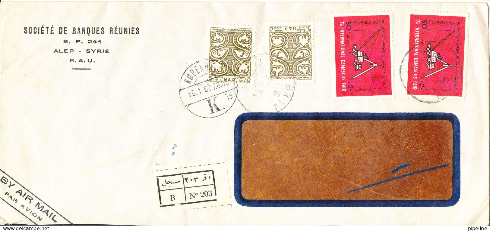 Syria Registered Air Mail Cover Sent To Denmark 13-1-1962 Topic Stamps - Siria