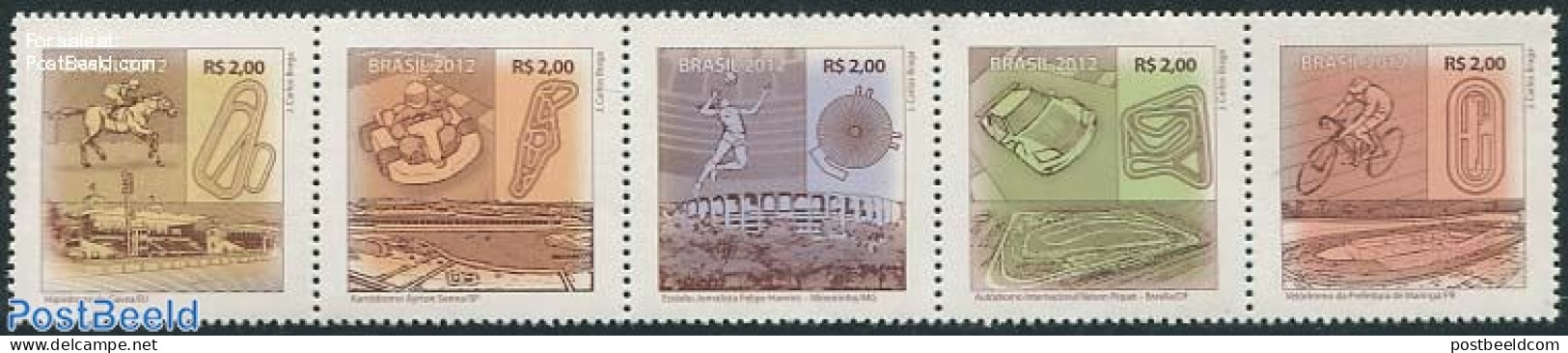 Brazil 2012 Sport & Stadiums 5v [::::], Mint NH, Nature - Sport - Transport - Horses - Autosports - Cycling - Sport (o.. - Ungebraucht