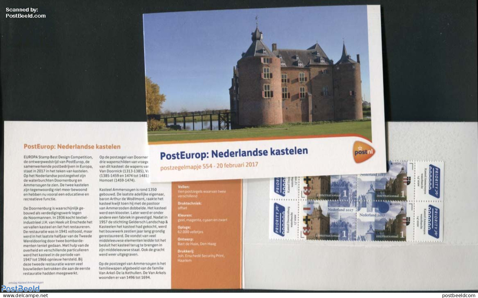 Netherlands 2017 Europa, Castles, Presentation Pack 554, Mint NH, History - Coat Of Arms - Europa (cept) - Art - Castl.. - Ongebruikt