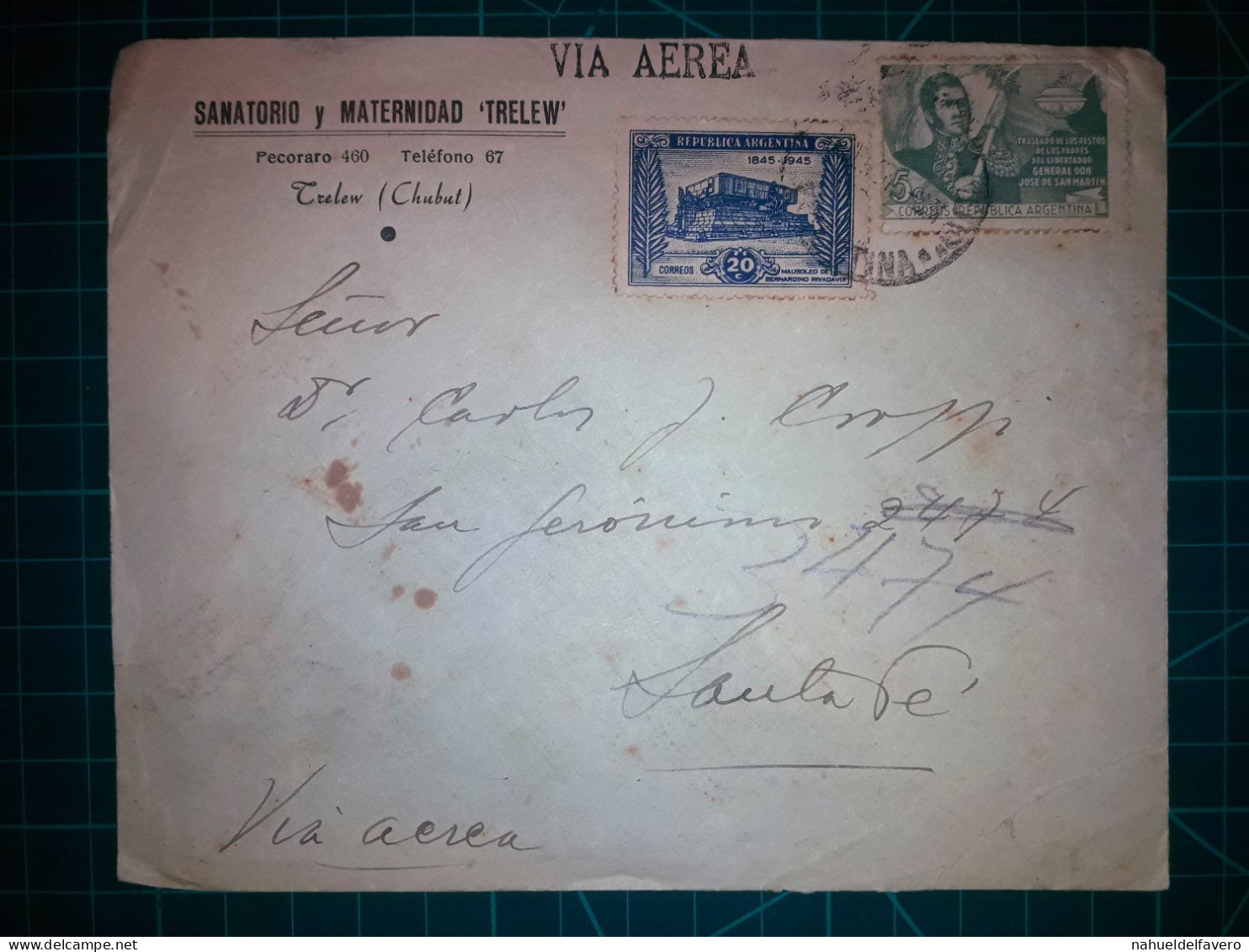 ARGENTINE, Enveloppe Appartenant Au "Sanatorium Et Maternité TRELEW" Circulant Avec Une Variété Colorée De Timbres De Ca - Oblitérés