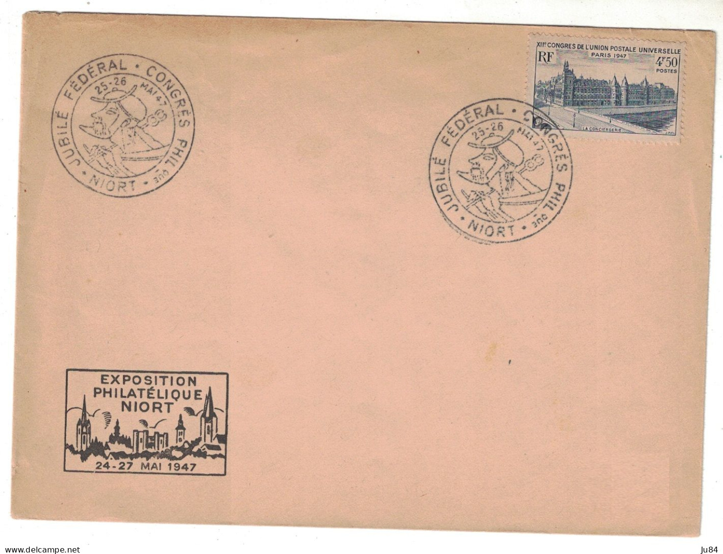 Deux-Sèvres - Niort - Cachet Commémoratif - Jubilé Fédéral - Congrès Philatélique - 25 & 26 Mai 1947 - Bolli Commemorativi