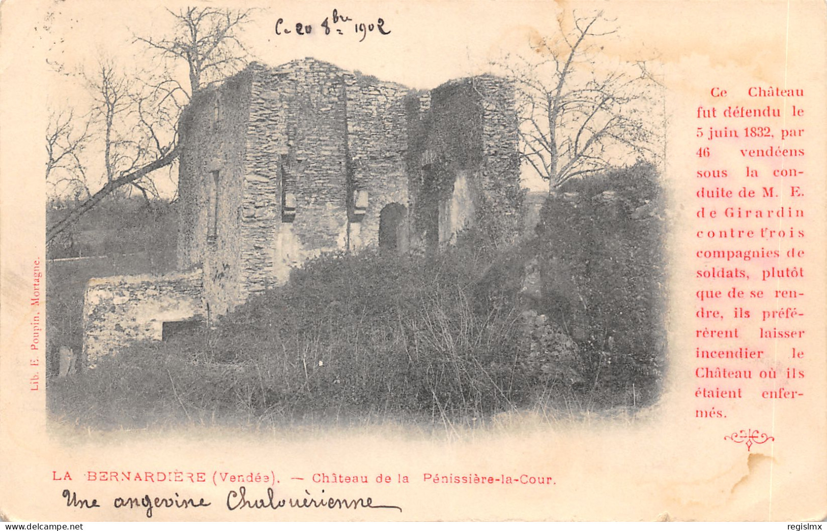 85-LA BERNADIERE-CHÂTEAU DE LA PENISSIERE LA COUR-N°T2407-D/0103 - Autres & Non Classés