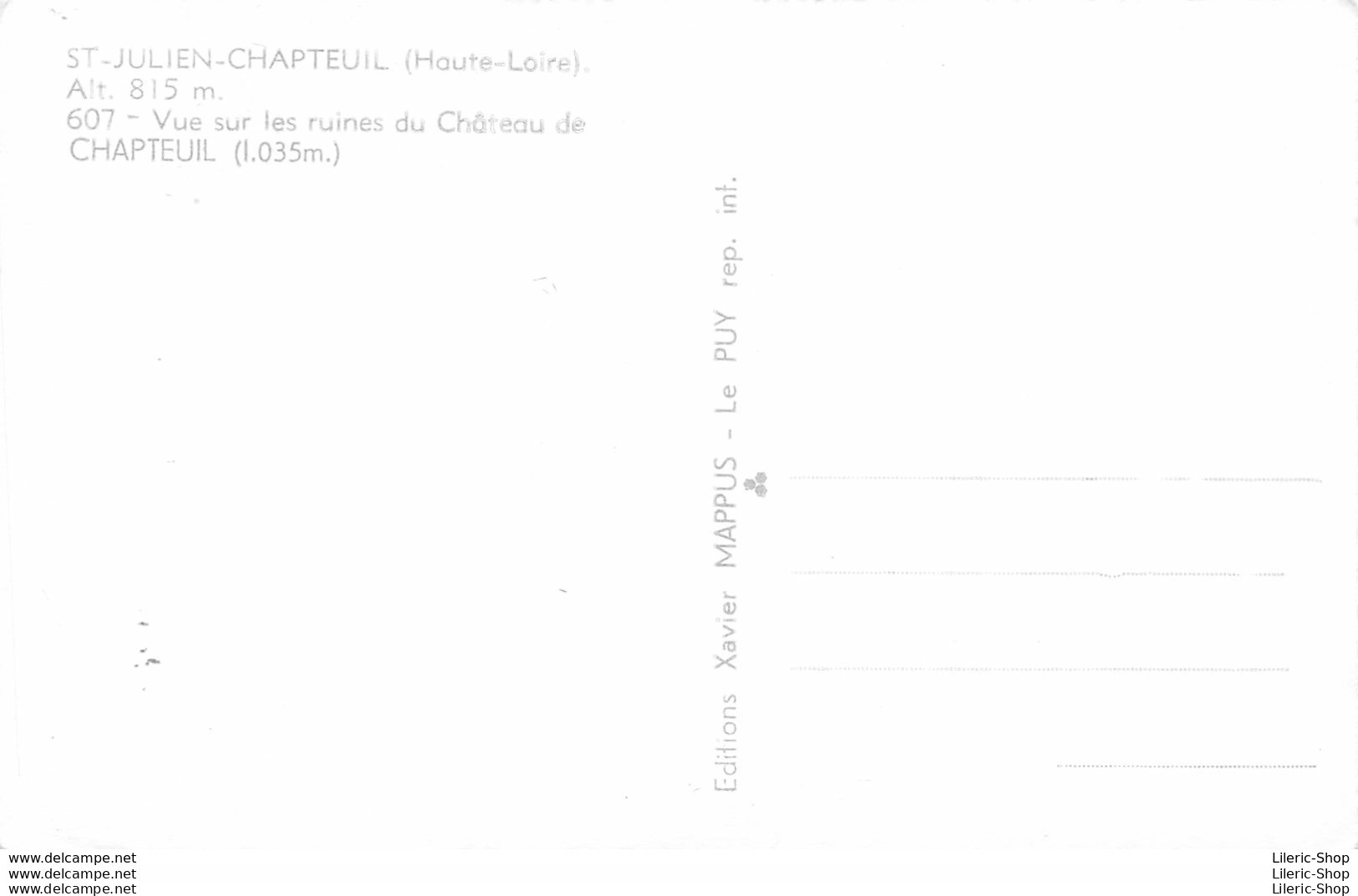 ►SAINT-JULIEN-CHAPTEUIL►43◄►CPA◄±1950►VUE SUR LES RUINES DU CHÂTEAU DE CHAPTEUIL►ÉDIT. XAVIER MAPPUS No 607, LE PUY - Autres & Non Classés