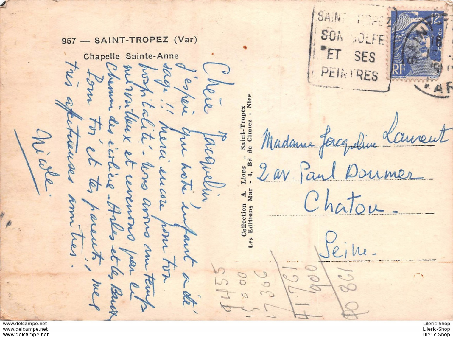 [83] SAINT-TROPEZ - CHAPELLE SAINTE-ANNE ►ÉDIT. MAR N° 967 Cpsm ±1950 ♦♦♦ - Saint-Tropez