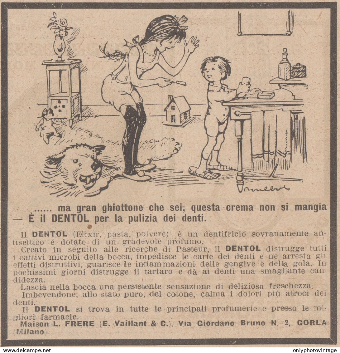 Dentifricio DENTOL - Vignetta - Fanciulli In Casa - 1923 Pubblicità Epoca - Pubblicitari