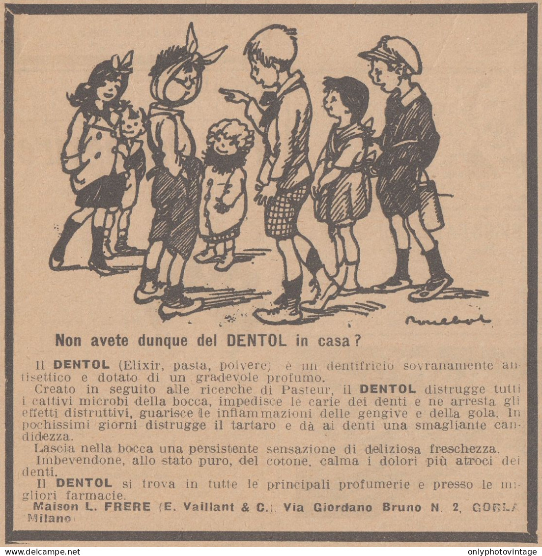 Dentifricio DENTOL - Vignetta - Gruppo Di Fanciulli - 1923 Pubblicità - Pubblicitari