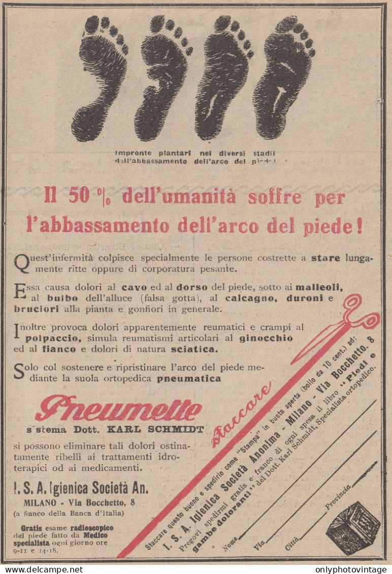 Suola Ortopedica PNEUMETTE - 1923 Pubblicità Epoca - Vintage Advertising - Pubblicitari