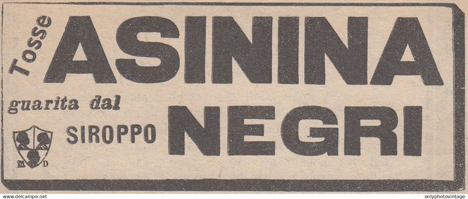 Sciroppo NEGRI Contro La Tosse Asinina - 1925 Pubblicità - Vintage Ad - Publicités