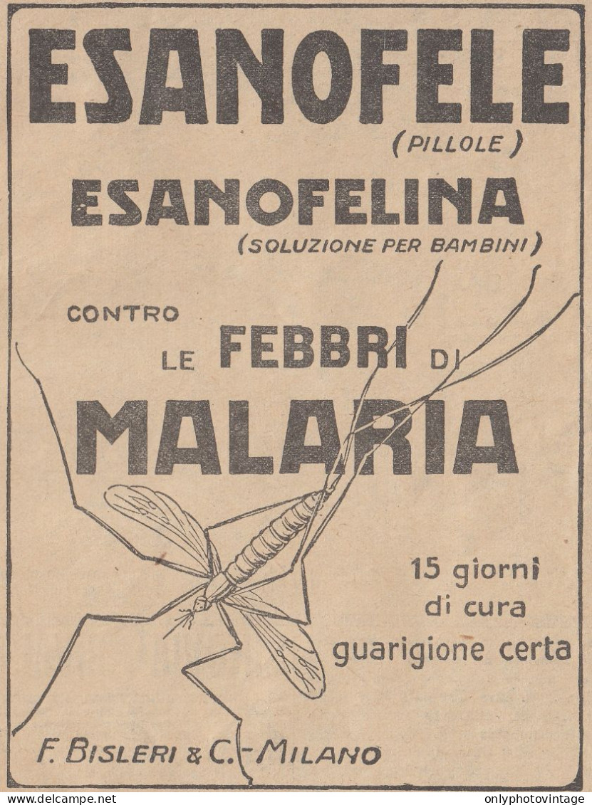 ESANOFELE Contro Febbri Di Malaria - 1926 Pubblicità - Vintage Advertising - Reclame