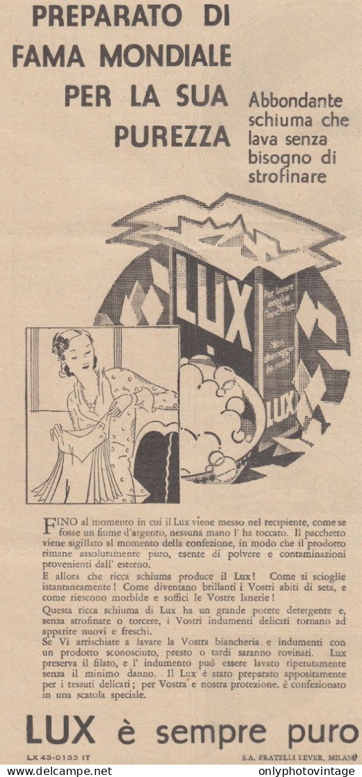 Detersivo LUX - 1931 Pubblicità Epoca - Vintage Advertising - Publicidad