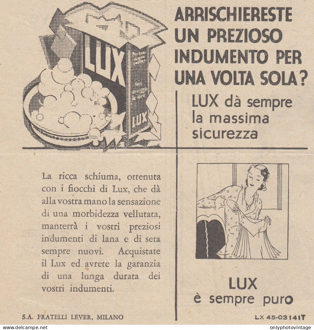 Detersivo LUX - 1931 Pubblicità Epoca - Vintage Advertising - Publicidad