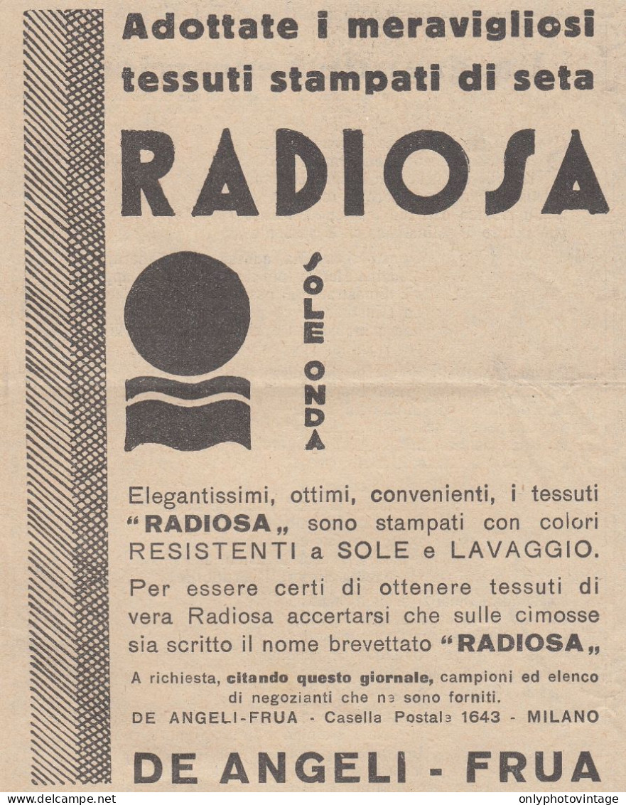 Tessuti Radiosa - Sole Onda - De Angeli - Frua - 1930 Pubblicità Epoca - Reclame