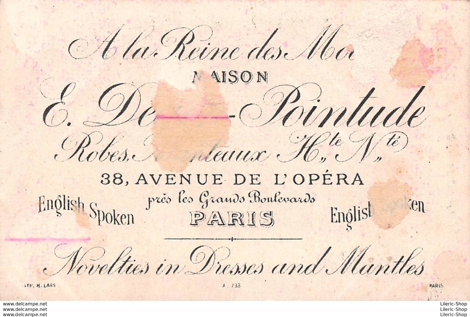 LOT DE 5 CHROMOS "À LA REINE DES MODES" MAISON E. DEGON-POINTUDE -38 AVENUE DE L'OPÉRA PARIS  ♣♣♣ - Sonstige & Ohne Zuordnung