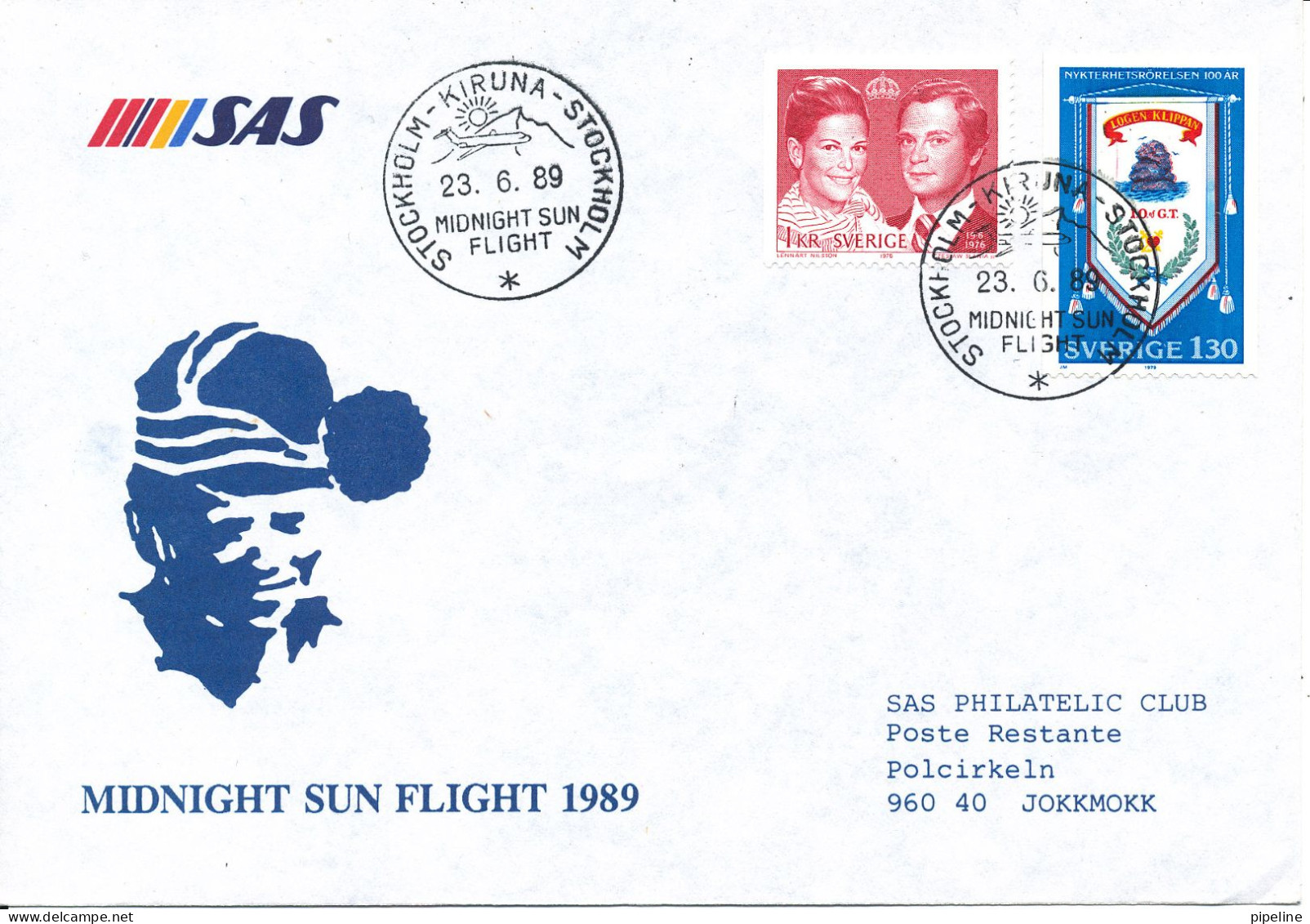 Sweden Cover SAS Midnight Sun Flight Stockholm - Kiruna - Stockholm 23-6-1989 - Briefe U. Dokumente