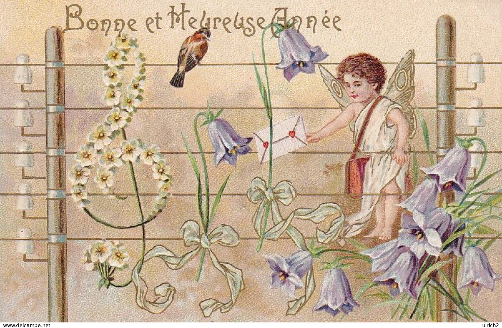 AK Bonne Et Heureuse Année - Engel Brief Blumen - Reliefdruck - Feldpost Wachtkomp General-Kdo. XIV. A.K. - 1915 (69416) - New Year