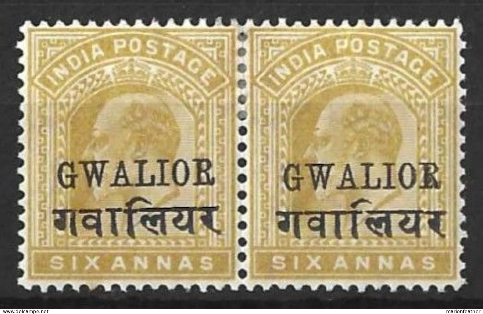 INDIA...." GWALIOR..".....KING EDWARD VI...(1901-10..).......6a X PAIR......SG56A......MH... - Gwalior