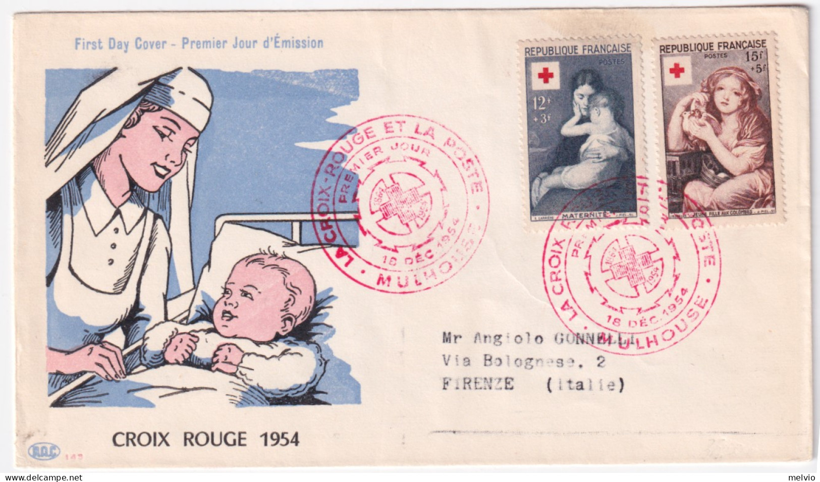 1954-Francia Croce Rossa '54 Serie Cpl. (1006/7) Su Fdc - 1950-1959