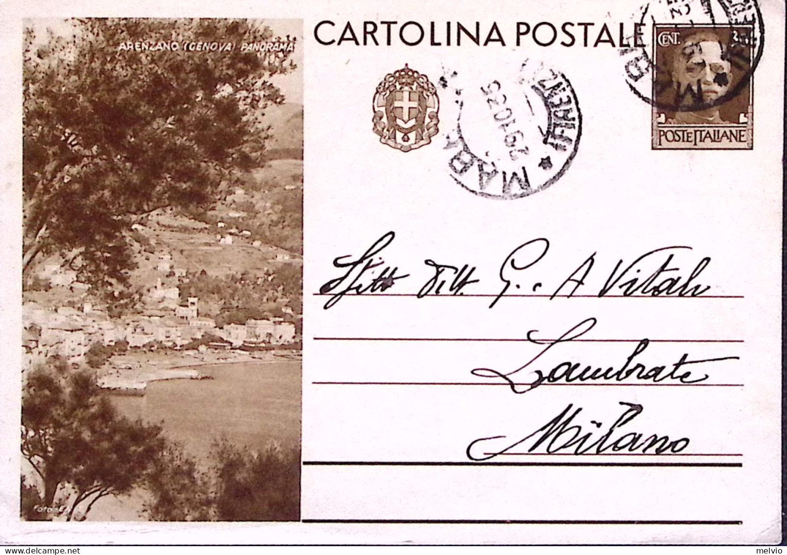 1933-Cartolina Postale Turistica C.30 Arenzano Viaggiata - Stamped Stationery