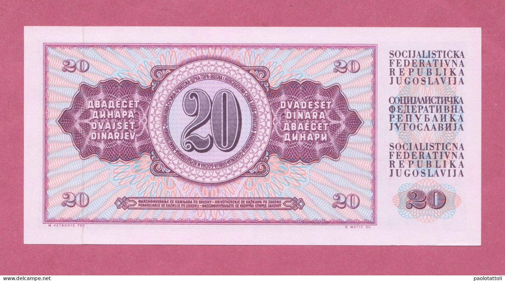 Yugoslavjia, 1974- 20 Dinara. Obverse  Ship Dockside . Reverse Nomination  . UNC- - Jugoslavia