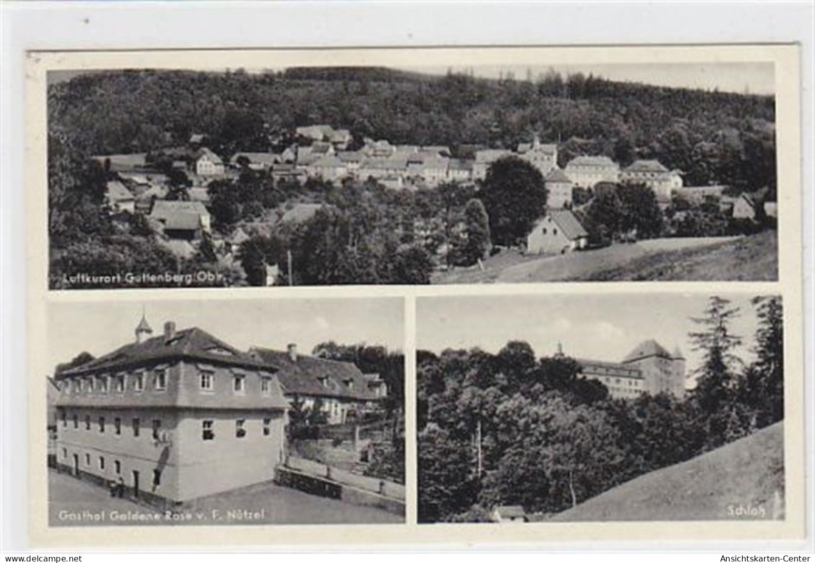 39050511 - Luftkurort Guttenberg / Obfr. Totalansicht Gasthof Goldene Rose V. F. Nuetzel Schloss Gelaufen Am 27.06.1953 - Kulmbach