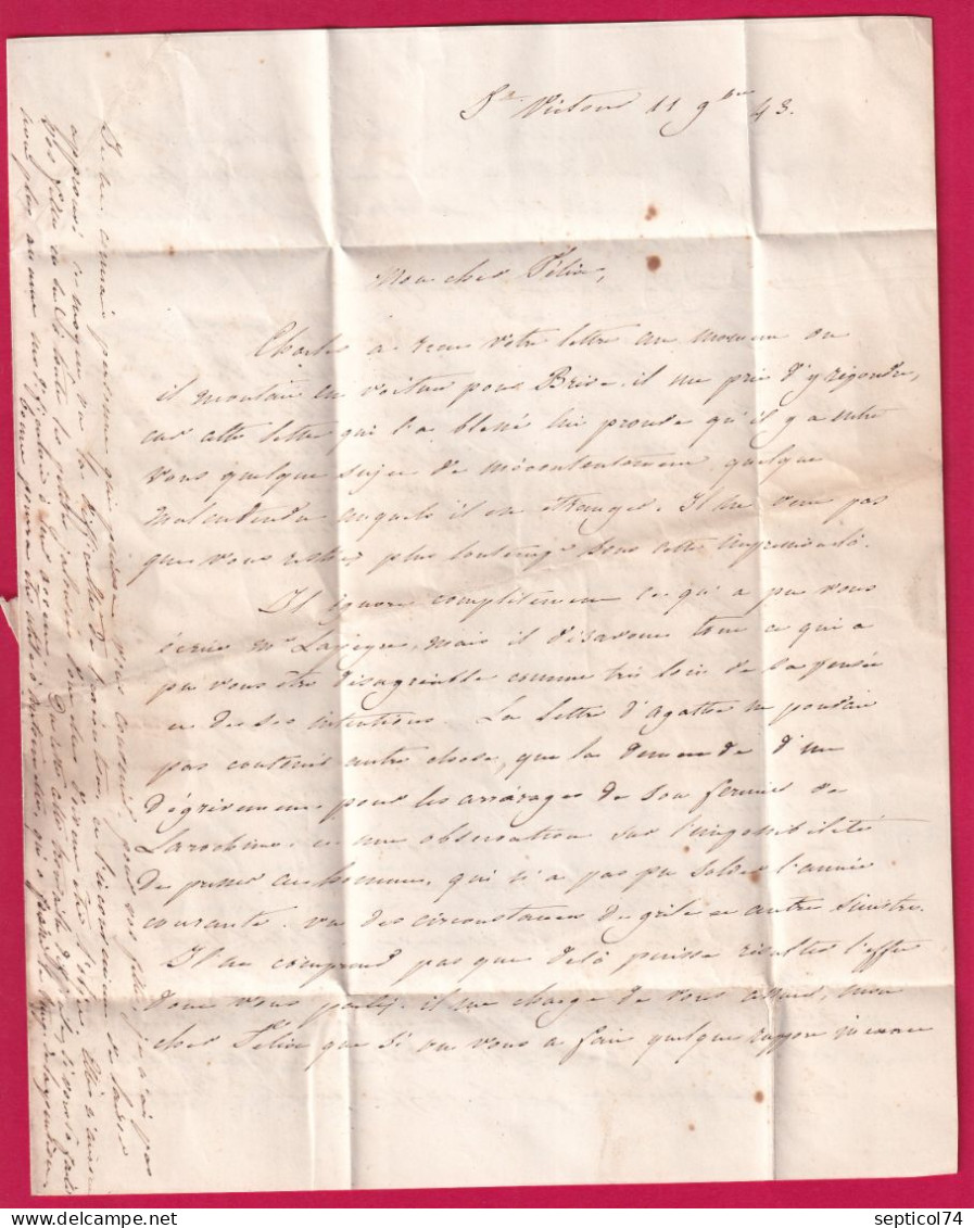 CAD TYPE 11 BORT CORREZE 1843 BOITE RURALE D ST VICTOR AU DOS TYPE 11 MAURS CANTAL LETTRE - 1801-1848: Voorlopers XIX