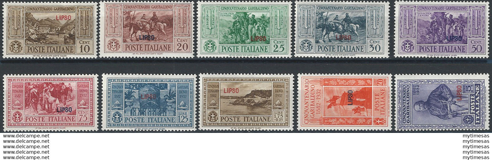 1932 Egeo Lipso Garibaldi 10v. MNH Sassone N. 17/26 - Autres & Non Classés