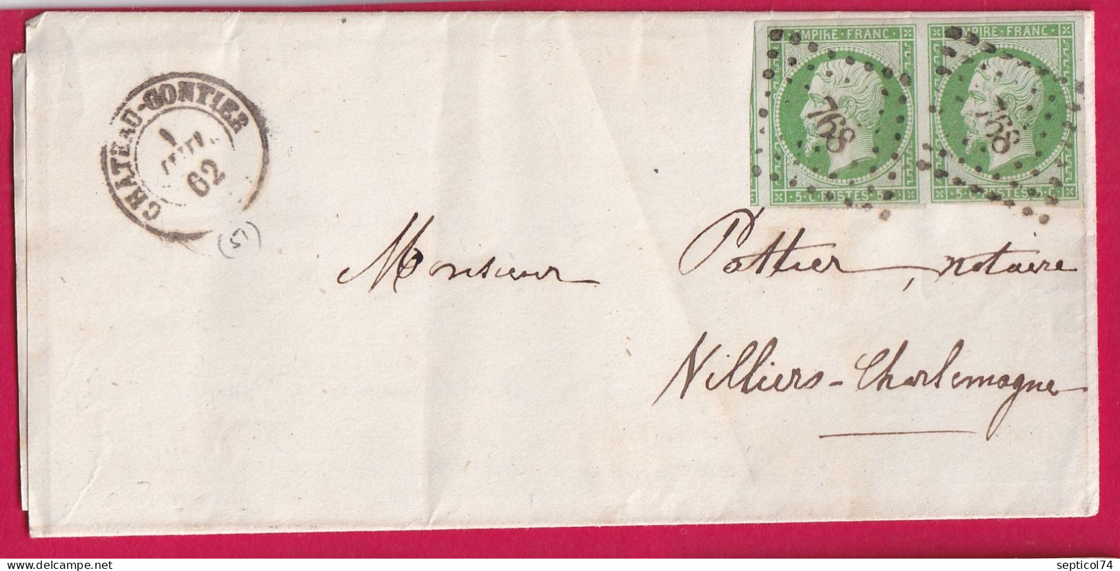 N°12 PAIRE PC 768 CHATEAU GONTIER MAYENNE POUR VILLIERS CHARLEMAGNE LETTRE - 1849-1876: Période Classique