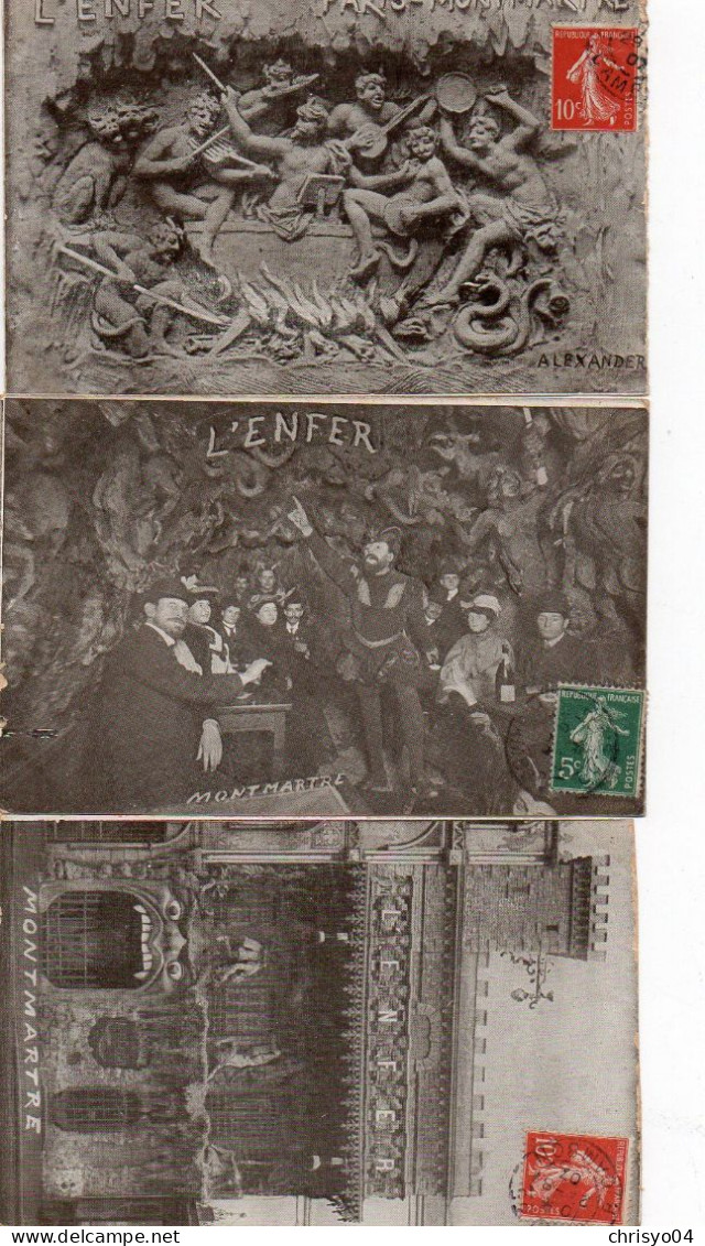 4V4Sb   Paris Lot De 3 Cpa Même Correspondance Cabaret "l'enfer" - Parijs Bij Nacht