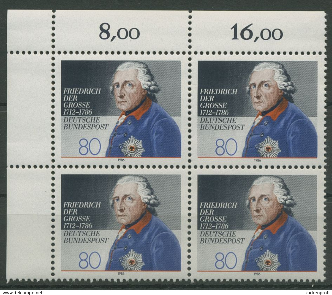 Bund 1986 König Friedrich Der Große 1292 4er-Block Ecke 1 Postfrisch (R80140) - Unused Stamps