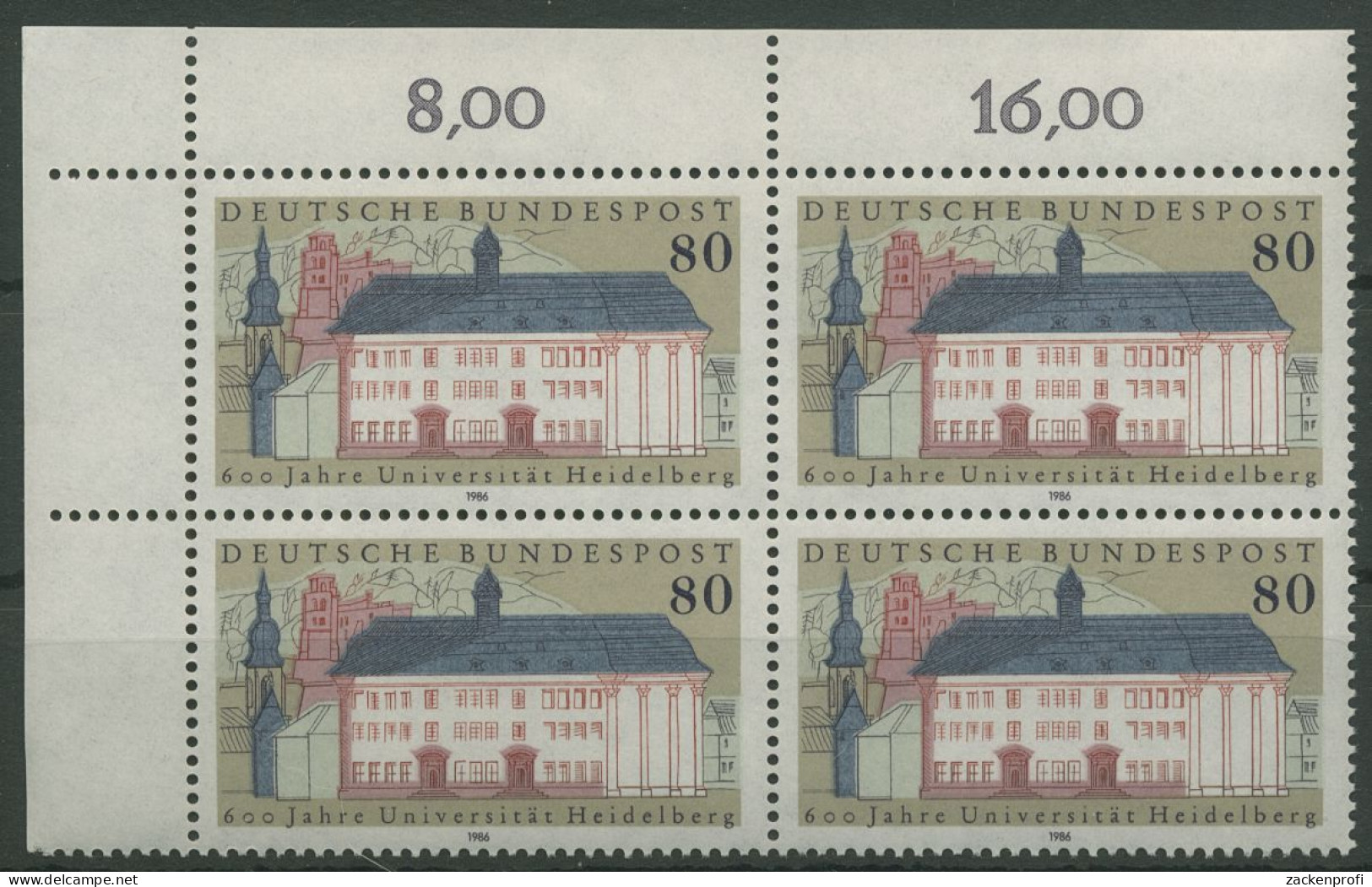 Bund 1986 Universität Heidelberg 1299 4er-Block Ecke 1 Postfrisch (R80143) - Unused Stamps