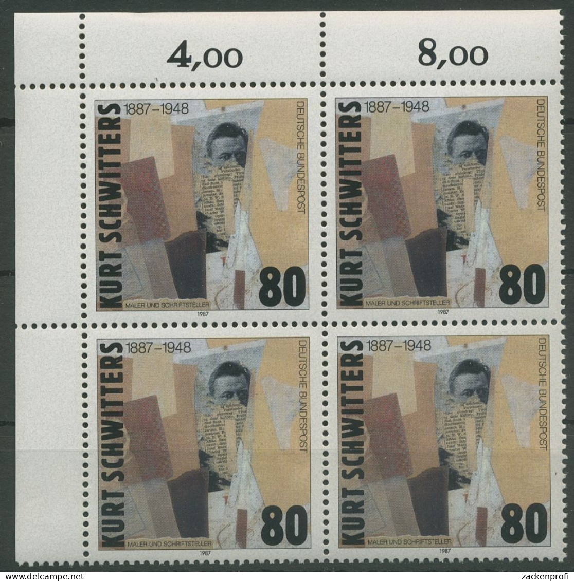 Bund 1987 Maler Kurt Schwitters 1326 4er-Block Ecke 1 Postfrisch (R80193) - Ongebruikt