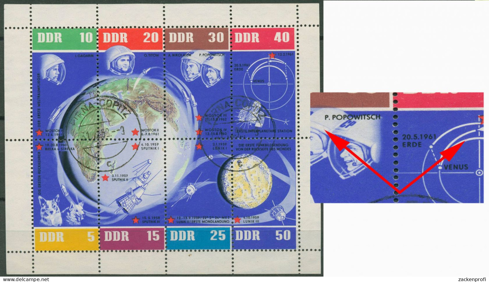 DDR 1962 Weltraumflüge Mit Plattenfehler 926/33 K (15 AV) Gestempelt (C80555) - Errors & Oddities