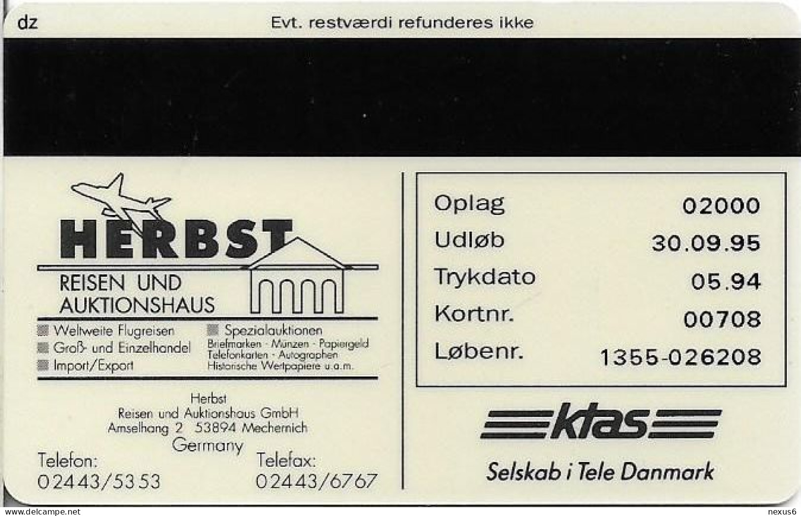 Denmark - KTAS - Herbst Travel & Auctions 3 - TDKP088 - 05.1994, 5kr, 2.000ex, Used - Denmark