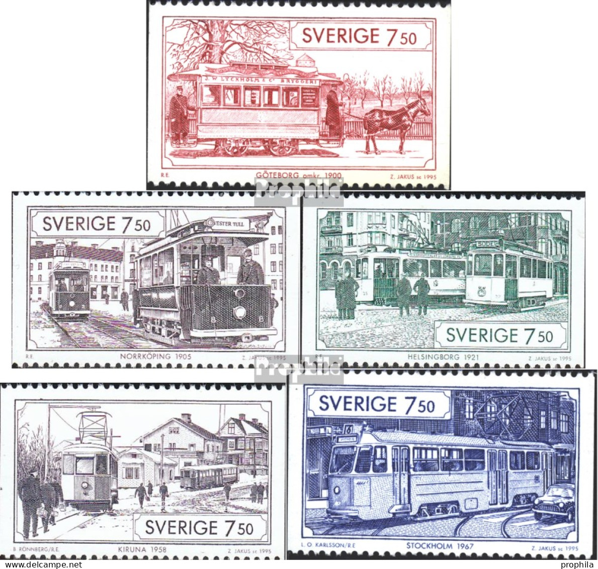 Schweden 1889-1893 (kompl.Ausg.) Postfrisch 1995 Straßenbahnen - Ongebruikt