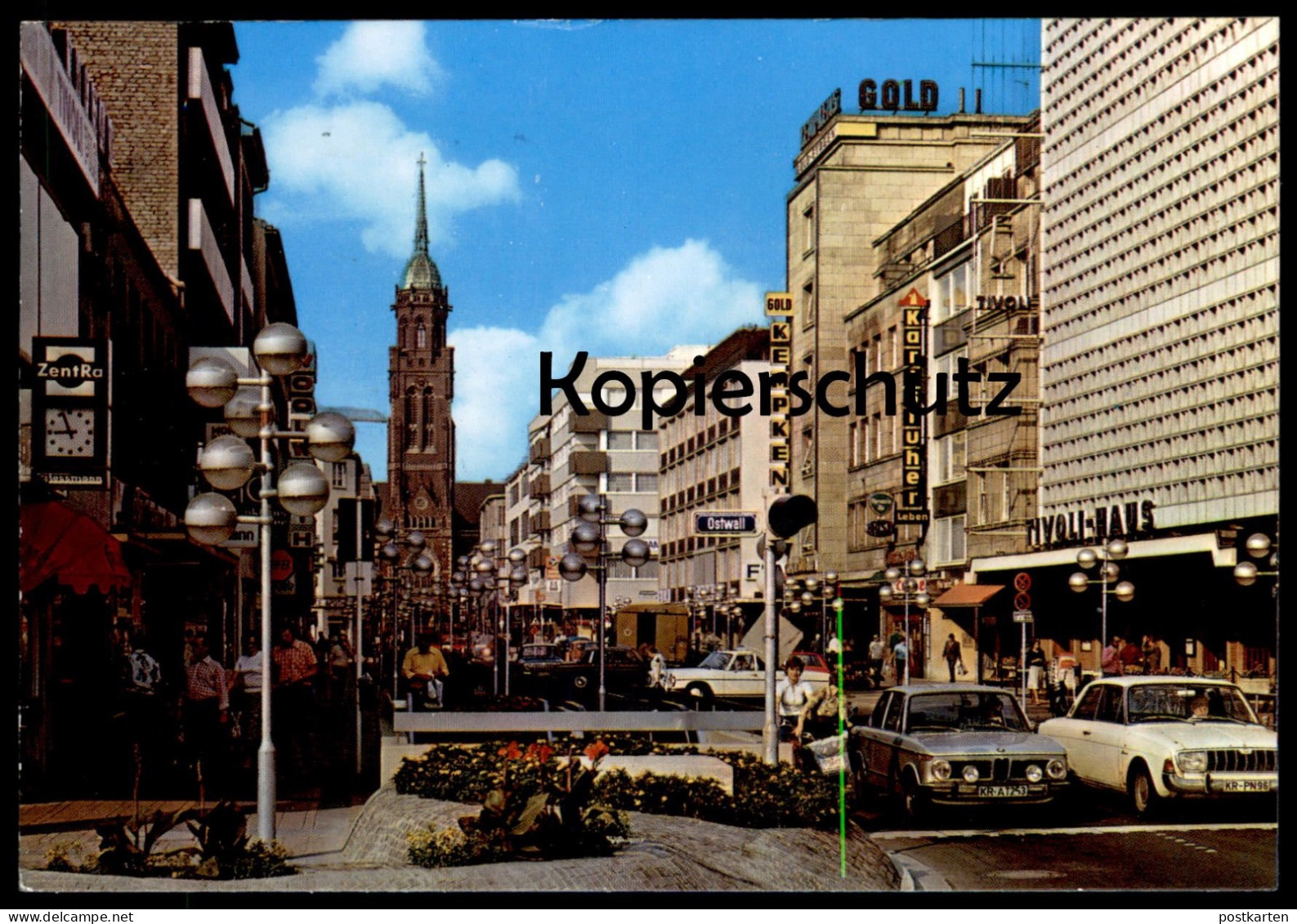 ÄLTERE POSTKARTE KREFELD RHEINSTRASSE BMW 02 FORD TAUNUS AUTOS TIVOLI HAUS ZENTRA UHR Ansichtskarte AK Cpa Postcard - Krefeld