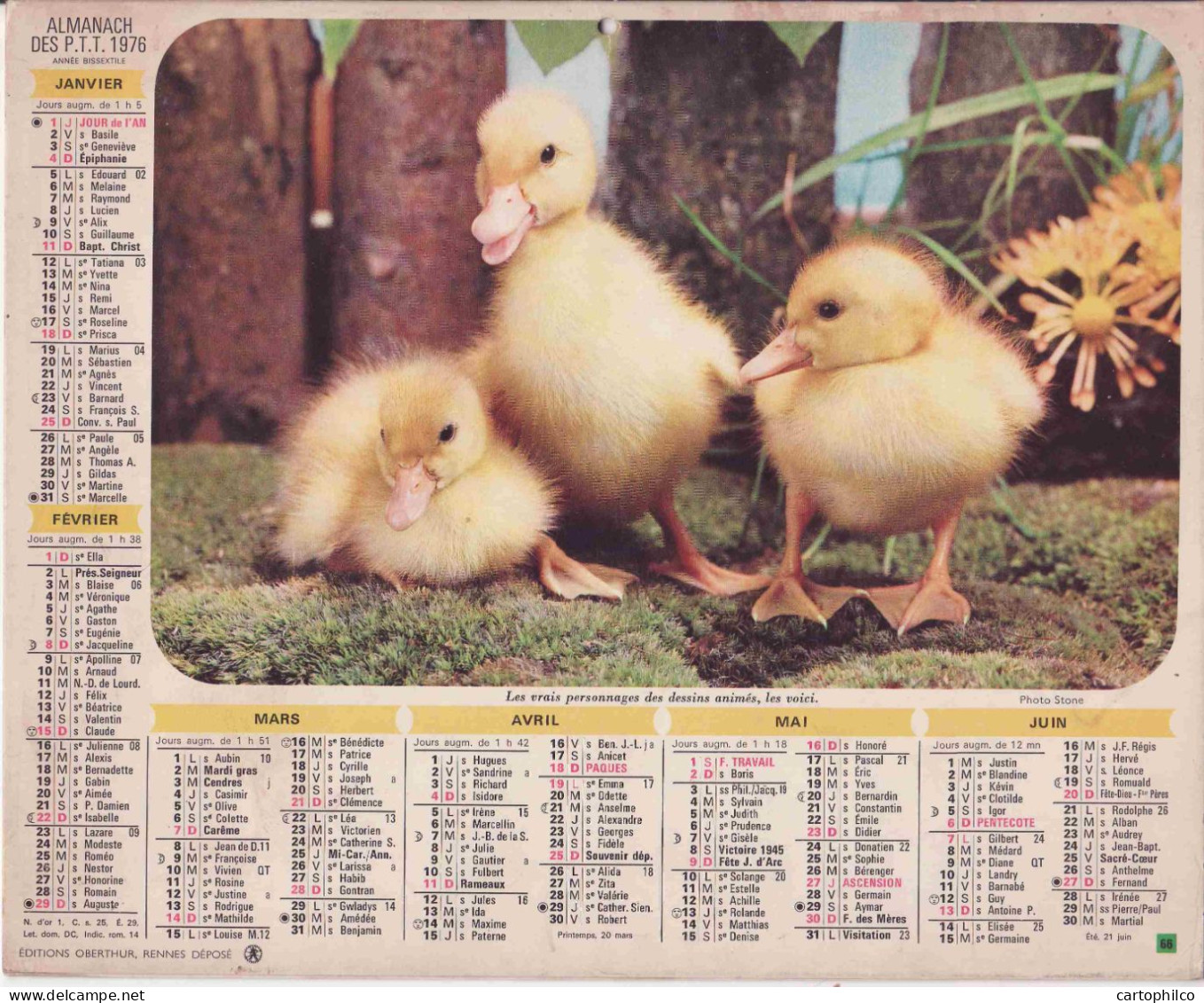 Calendrier France 1976 Devise Trembler Et Detaler Canards Lapins - Groot Formaat: 1971-80