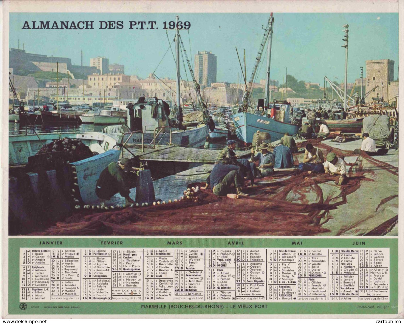 Calendrier France 1969 Peche  Gap Hautes Alpes  Marseille Le Vieux Port - Grand Format : 1961-70