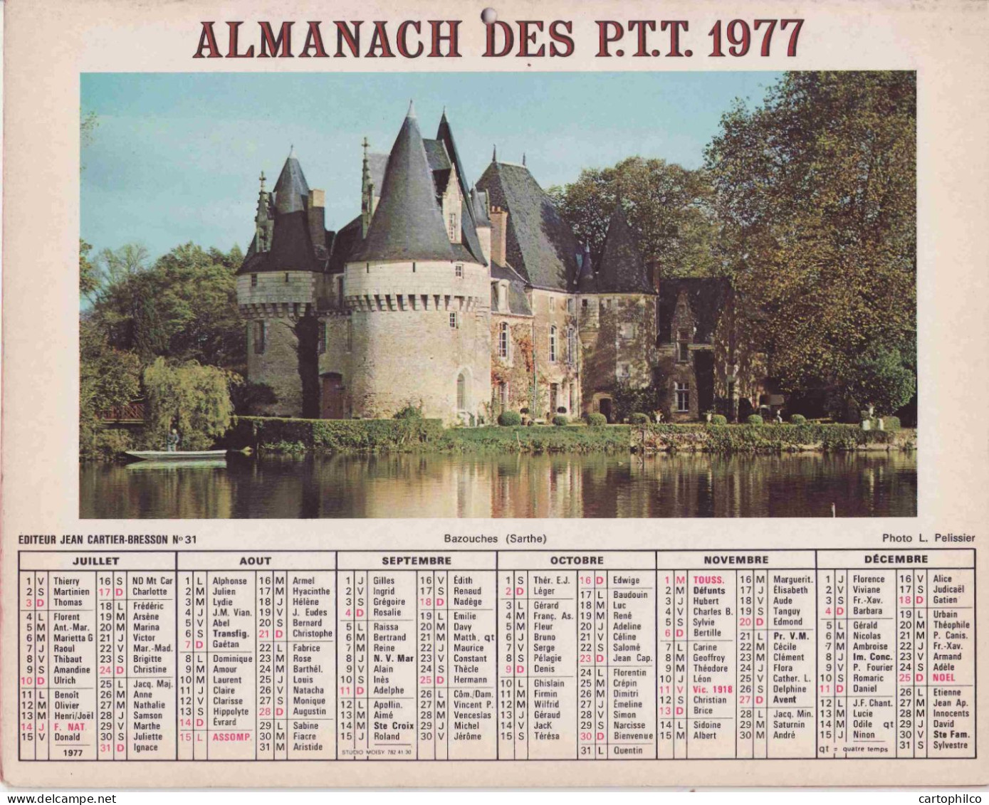 Calendrier France 1977 Bazouches Sarthe Château La Rochelle Bateaux - Groot Formaat: 1971-80