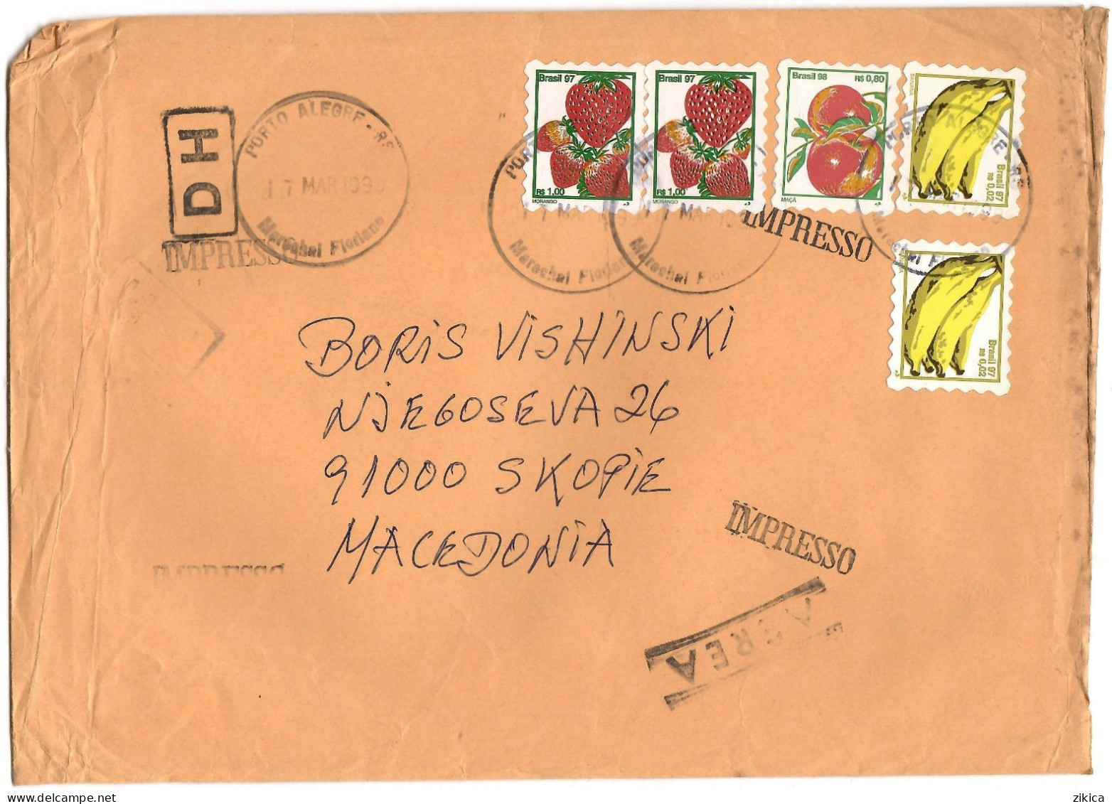 Brazil BIG COVER 1999 Via Macedonia ,post Labels Fruits - Storia Postale