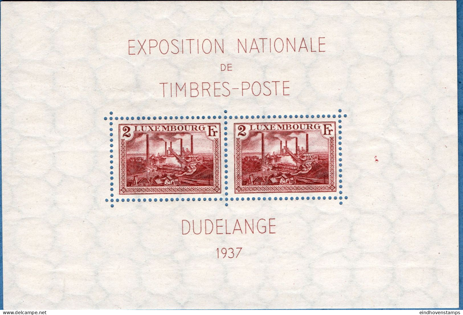 Luxemburg 1937 Düdelingen Exhibition Block Issue MNH Furnaces At Esch Zur Alzette - Unused Stamps