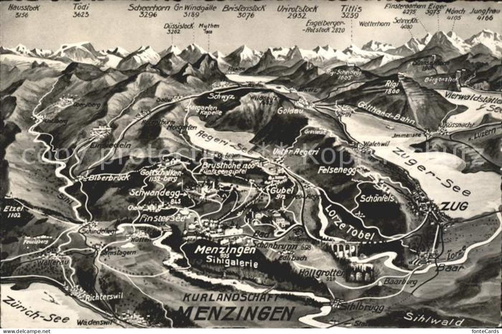 11736737 Menzingen Zug Panoramakarte Zugersee Aegerisee Menzingen - Autres & Non Classés